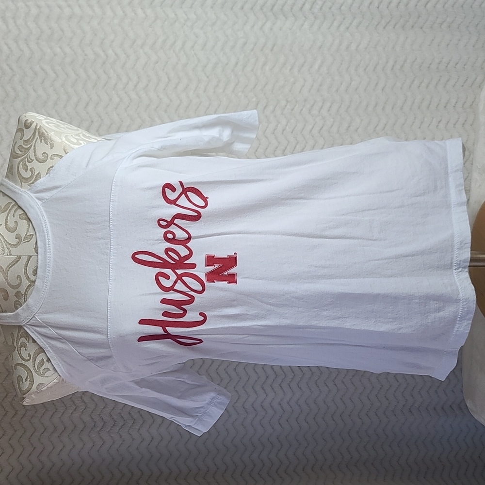 White Nebraska Huskers cold shoulder top